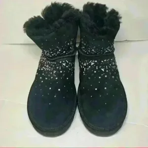 UGG Classic Galaxy Mini Bling Boots Black Suede Women’s Sz 7 MSRP&amp;180