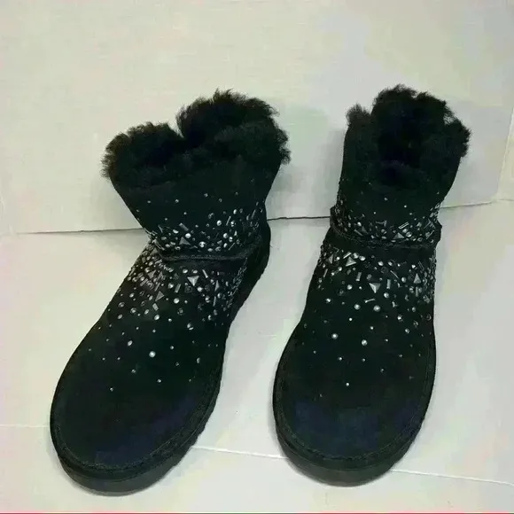 UGG Classic Galaxy Mini Bling Boots Black Suede Women’s Sz 7 MSRP&amp;180