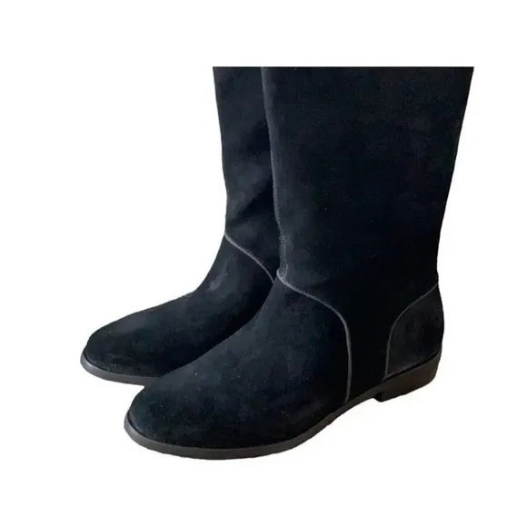UGG Daley Women 7.5 Black Suede Knee High Tall Riding Boots Side Zip