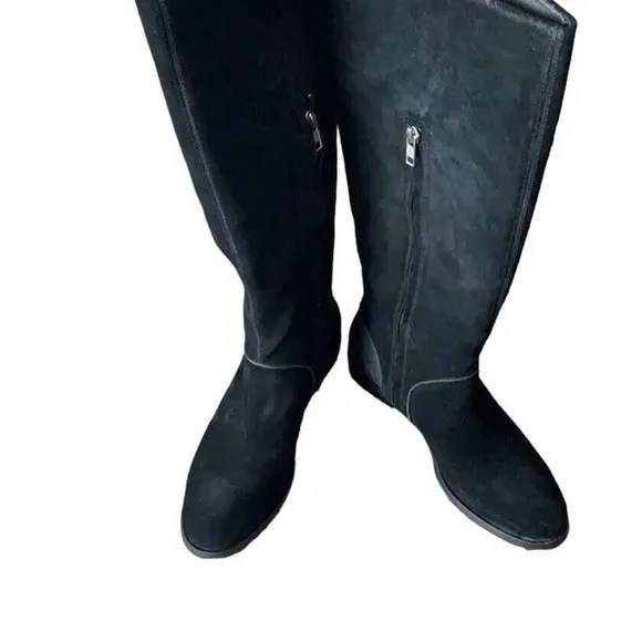 UGG Daley Women 7.5 Black Suede Knee High Tall Riding Boots Side Zip