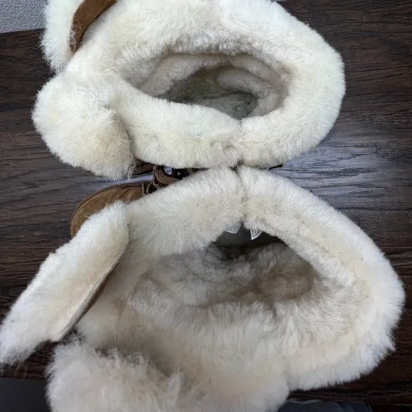 UGG Darlala Bunny Fringe Fur Chestnut Suede Girls Boots Size 4 1100550