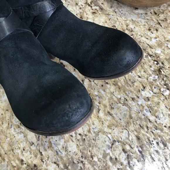 UGG Deanna Suede Distress Harness Moto Riding Boots Black 6