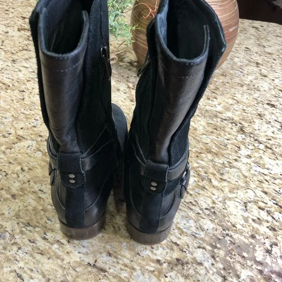 UGG Deanna Suede Distress Harness Moto Riding Boots Black 6
