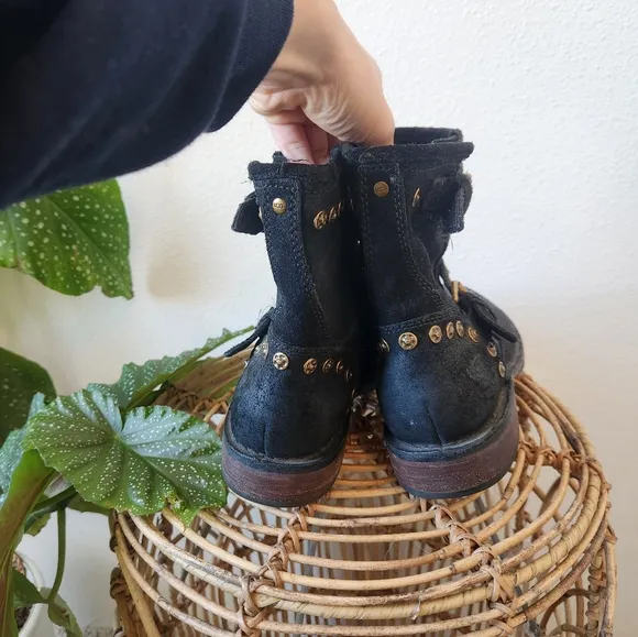 UGG Fabrizia Ankle Suede Moto Studs Black Boots