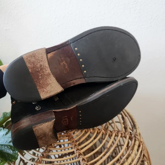 UGG Fabrizia Ankle Suede Moto Studs Black Boots