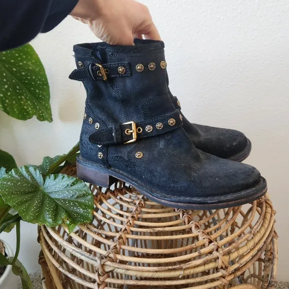 UGG Fabrizia Ankle Suede Moto Studs Black Boots