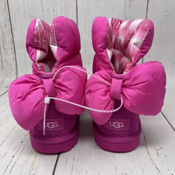 Ugg Kids Bailey Bow Maxi Wavelength Boots Pink Size 5 NEW