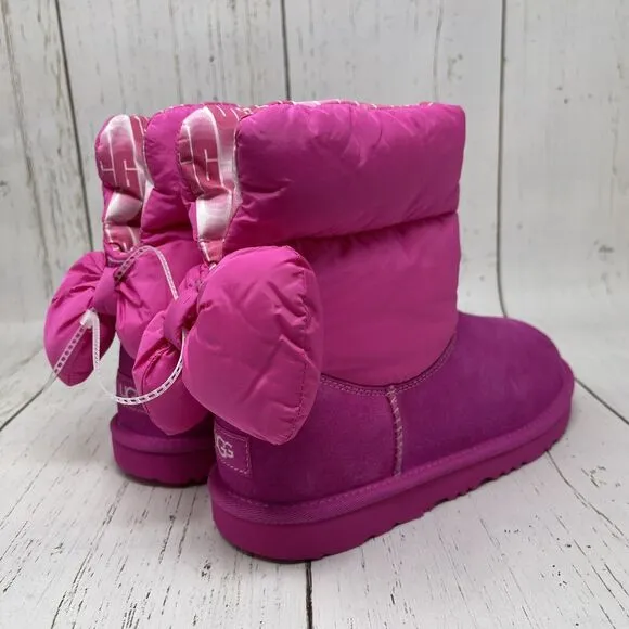 Ugg Kids Bailey Bow Maxi Wavelength Boots Pink Size 5 NEW