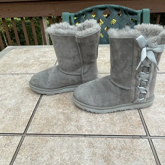 UGG Kids Pala Lace Up Silk Ribbon Boots Suede