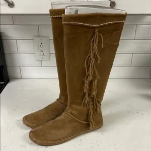 UGG MAMMOTH WOMEN'S SIZE 10 CHESTNUT TALL ZIP FRINGED CASUAL BOOTS #1008812