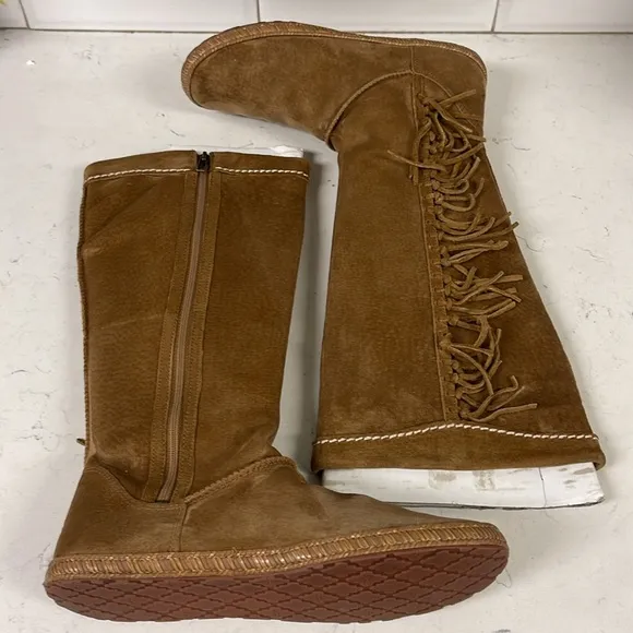 UGG MAMMOTH WOMEN'S SIZE 10 CHESTNUT TALL ZIP FRINGED CASUAL BOOTS #1008812