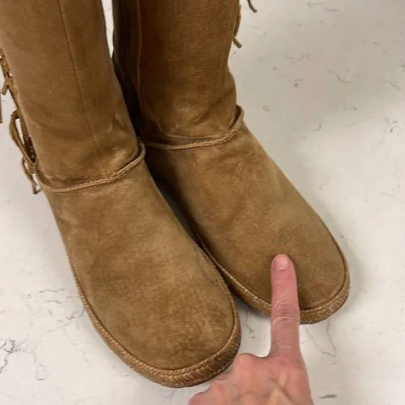 UGG MAMMOTH WOMEN'S SIZE 10 CHESTNUT TALL ZIP FRINGED CASUAL BOOTS #1008812
