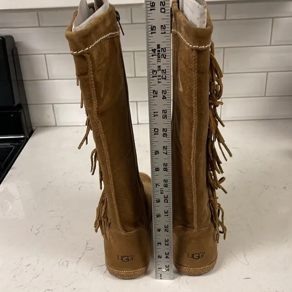 UGG MAMMOTH WOMEN'S SIZE 10 CHESTNUT TALL ZIP FRINGED CASUAL BOOTS #1008812