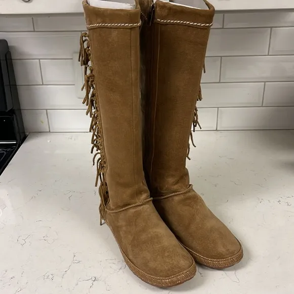 UGG MAMMOTH WOMEN'S SIZE 10 CHESTNUT TALL ZIP FRINGED CASUAL BOOTS #1008812
