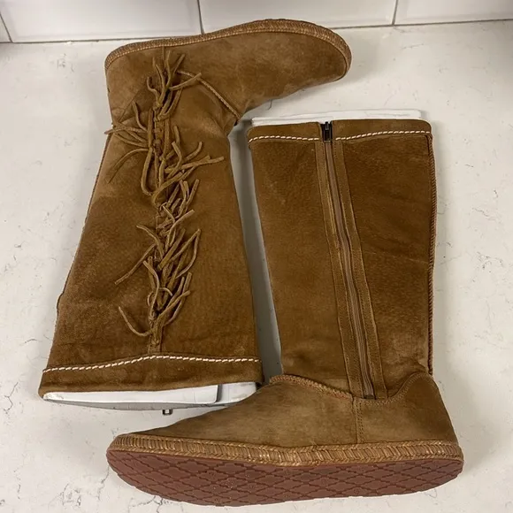 UGG MAMMOTH WOMEN'S SIZE 10 CHESTNUT TALL ZIP FRINGED CASUAL BOOTS #1008812