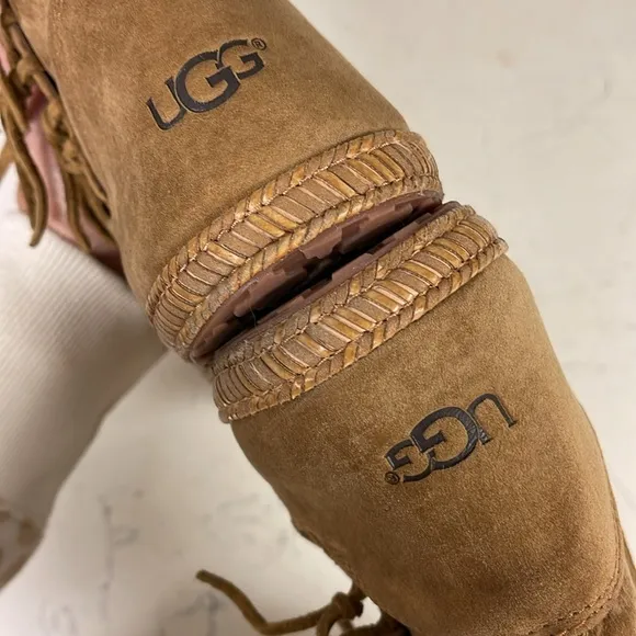 UGG MAMMOTH WOMEN'S SIZE 10 CHESTNUT TALL ZIP FRINGED CASUAL BOOTS #1008812