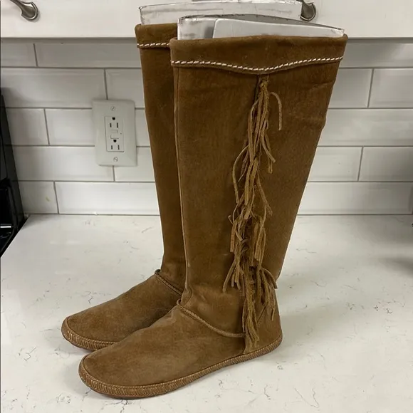 UGG MAMMOTH WOMEN'S SIZE 10 CHESTNUT TALL ZIP FRINGED CASUAL BOOTS #1008812