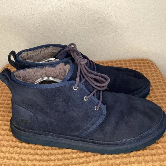 UGG Men's US 13‎ Navy Blue Neumel Suede Chukka Boots Charcoal Sherpa Lined 3236