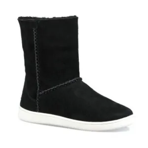 UGG Mika Faux Shearling Cuff Suede Boots Ankle Booties Black Logo Size 8