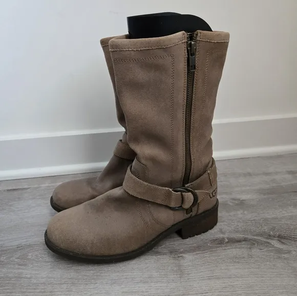 UGG Silva Suede Moto Biker Ankle Boots