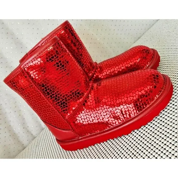 UGG Toddler Girls Red Hearts Boot Metallic Red Size 3, NEW!