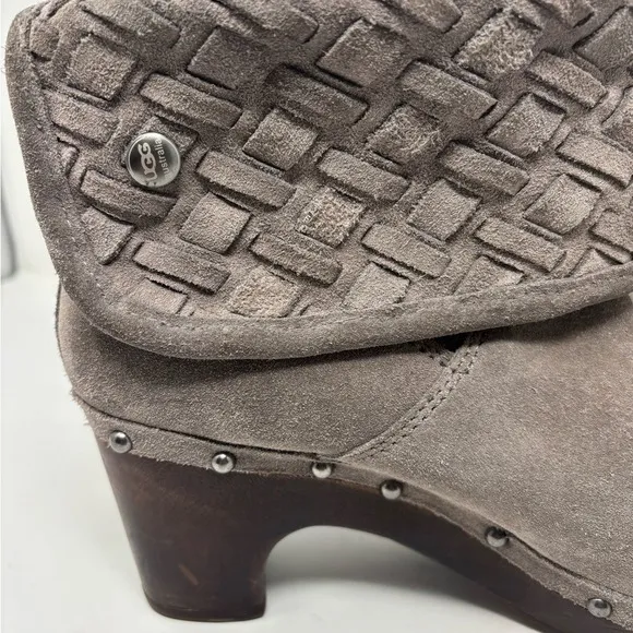 UGG‎ Women's 9 Lynnea Arroyo Heathered Gray Woven Suede Studded Heeled Boots