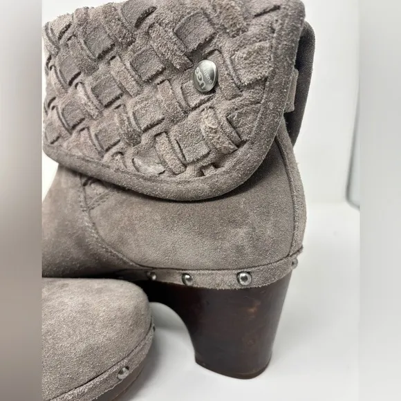 UGG‎ Women's 9 Lynnea Arroyo Heathered Gray Woven Suede Studded Heeled Boots