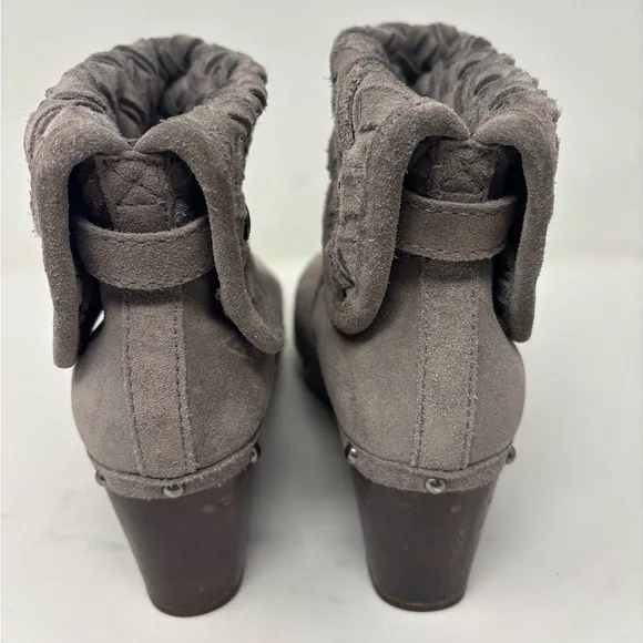 UGG‎ Women's 9 Lynnea Arroyo Heathered Gray Woven Suede Studded Heeled Boots