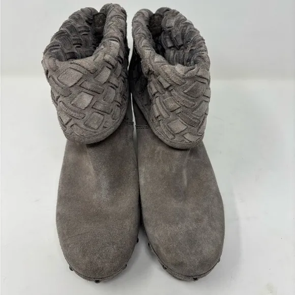 UGG‎ Women's 9 Lynnea Arroyo Heathered Gray Woven Suede Studded Heeled Boots