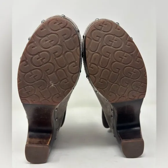 UGG‎ Women's 9 Lynnea Arroyo Heathered Gray Woven Suede Studded Heeled Boots
