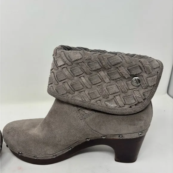 UGG‎ Women's 9 Lynnea Arroyo Heathered Gray Woven Suede Studded Heeled Boots