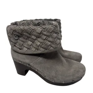 UGG‎ Women's 9 Lynnea Arroyo Heathered Gray Woven Suede Studded Heeled Boots