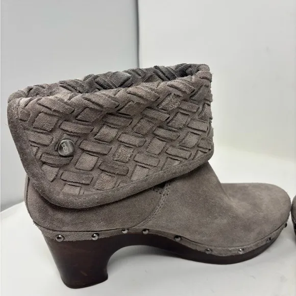 UGG‎ Women's 9 Lynnea Arroyo Heathered Gray Woven Suede Studded Heeled Boots