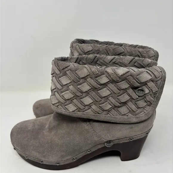 UGG‎ Women's 9 Lynnea Arroyo Heathered Gray Woven Suede Studded Heeled Boots