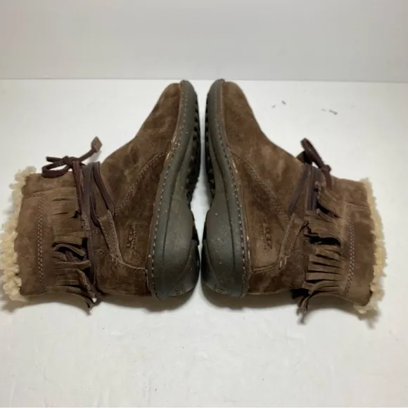 UGG Women's Gaviota Suede Fringe TieAnkle Boots Sheepskin Brown Size 8