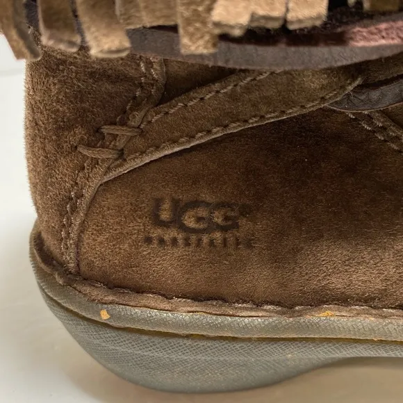 UGG Women's Gaviota Suede Fringe TieAnkle Boots Sheepskin Brown Size 8