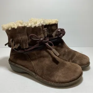 UGG Women's Gaviota Suede Fringe TieAnkle Boots Sheepskin Brown Size 8