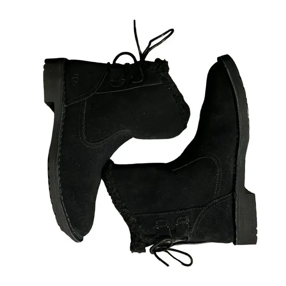 Ugg Women's Naiyah Black Suede Boots Back-Lace, 1138236, Size 6 NWOB