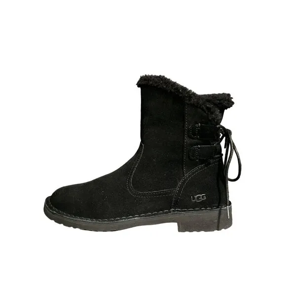 Ugg Women's Naiyah Black Suede Boots Back-Lace, 1138236, Size 6 NWOB