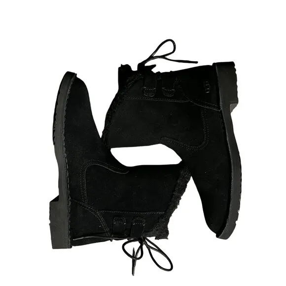 Ugg Women's Naiyah Black Suede Boots Back-Lace, 1138236, Size 6 NWOB