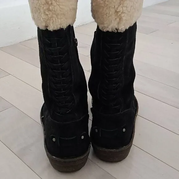 UGG Women's Australia Kary Cuff Sheepskin Boots Black Size 7