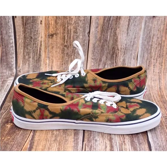 VANS Authentic Woodland Tie Dye Mens 13 Washed Brown Canvas Low Lace Up Sneakers