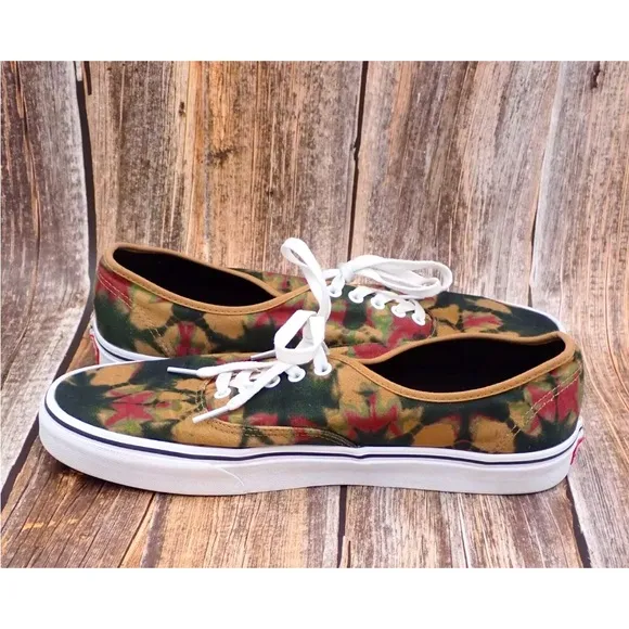 VANS Authentic Woodland Tie Dye Mens 13 Washed Brown Canvas Low Lace Up Sneakers