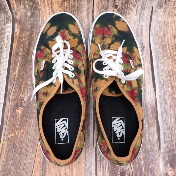 VANS Authentic Woodland Tie Dye Mens 13 Washed Brown Canvas Low Lace Up Sneakers