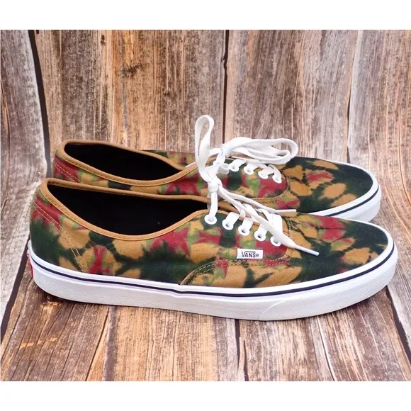 VANS Authentic Woodland Tie Dye Mens 13 Washed Brown Canvas Low Lace Up Sneakers