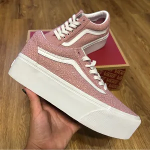 VANS Old Skool Stackform Tweed Foxglove pink platform shoes sneakers sz9 new