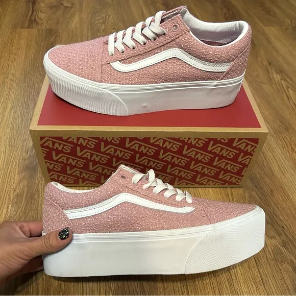 VANS Old Skool Stackform Tweed Foxglove pink platform shoes sneakers sz9 new