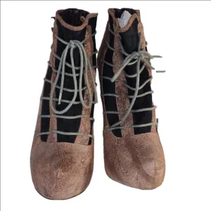 Velvet Angels Sindrome Brown &amp; Black Suede Platform Ankle Boots Women's Size 8.5