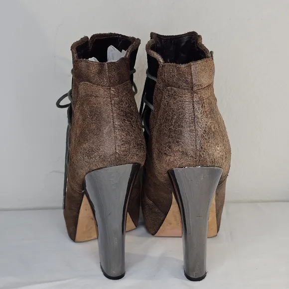 Velvet Angels Sindrome Brown &amp; Black Suede Platform Ankle Boots Women's Size 8.5
