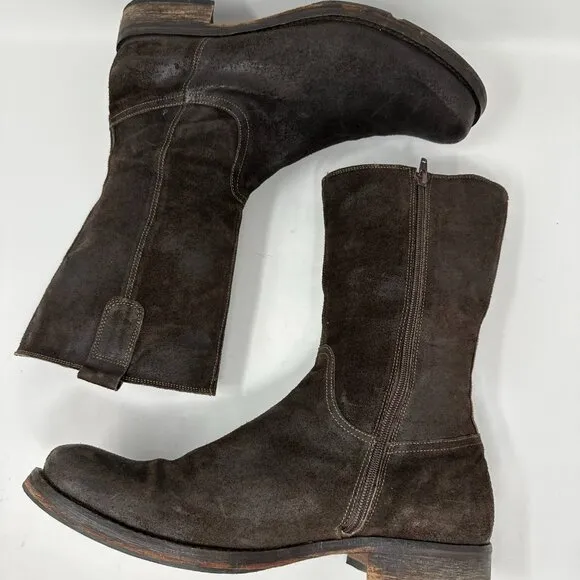 VERO CUOIO Italian Leather Suede Men's Boots, Brown Size 43/9.5-10
